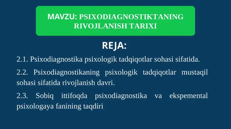PSIXODIAGNOSTIKTANING RIVOJLANISH TARIXI 1