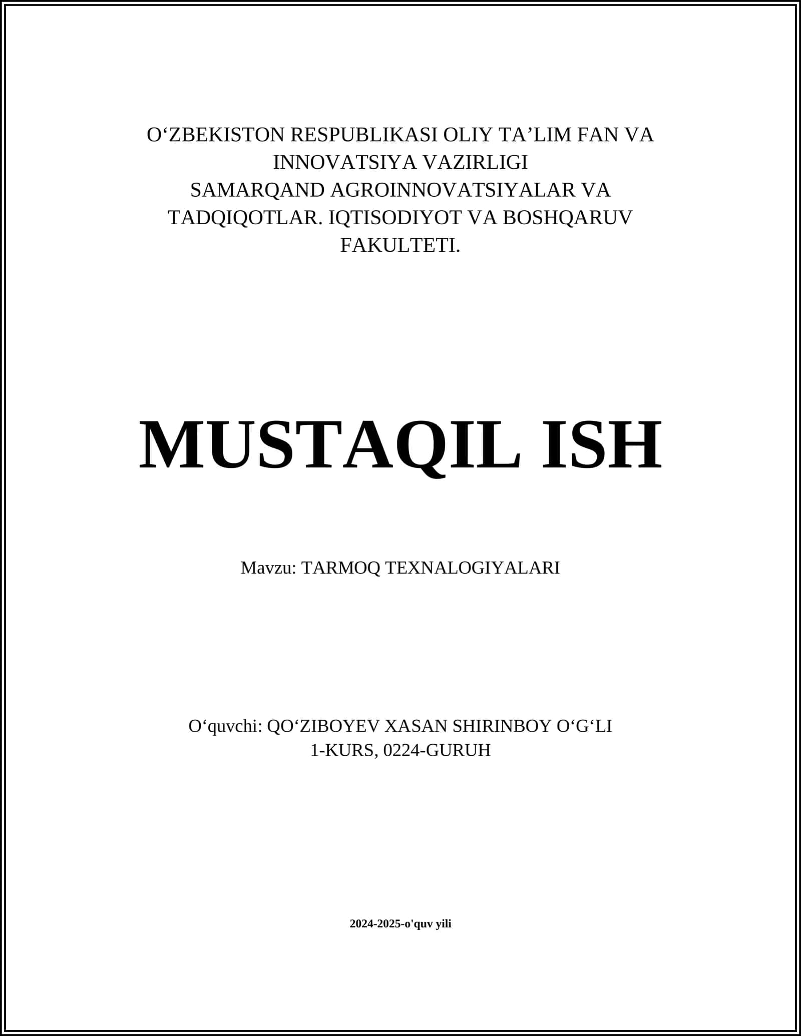 TARMOQ TEXNALOGIYALARI 1