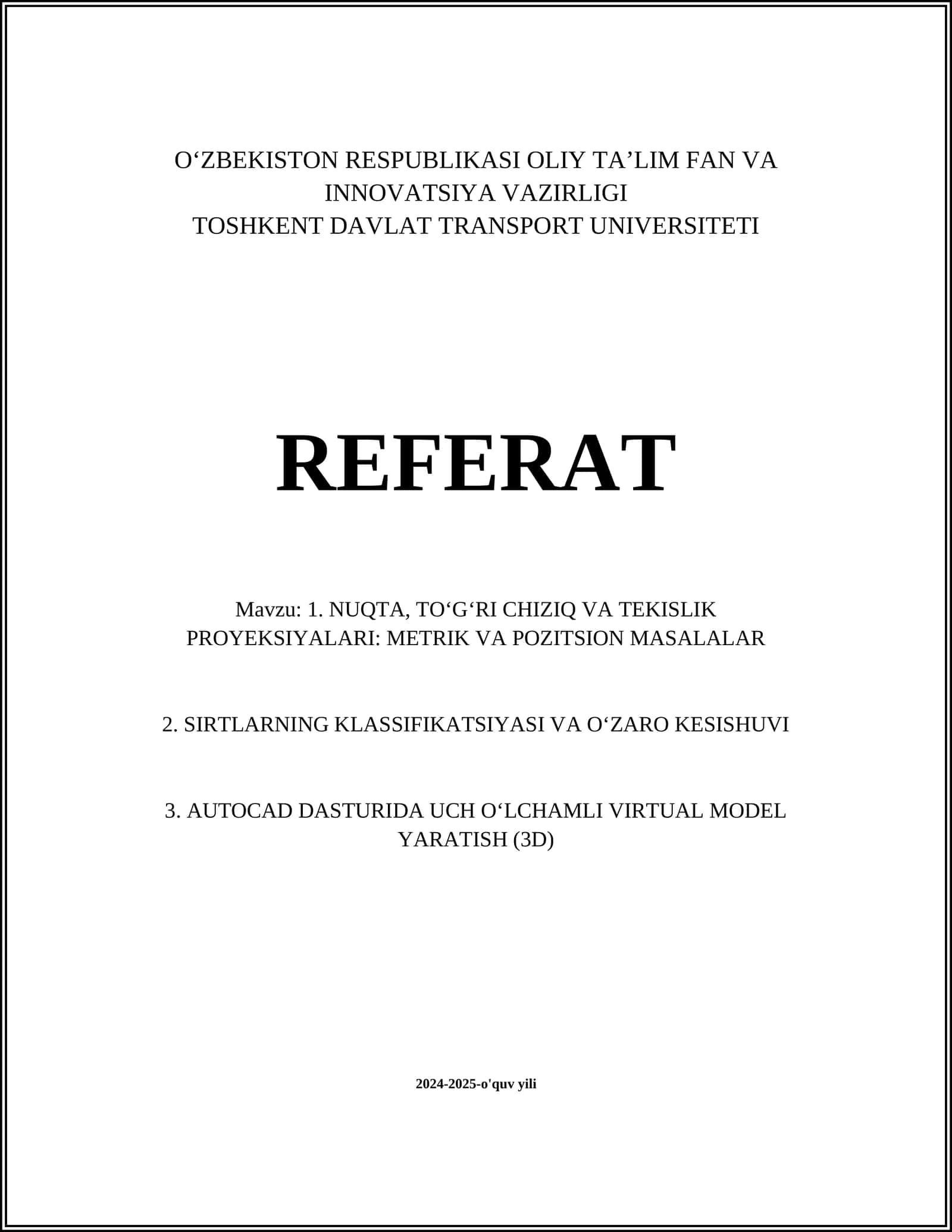 Nuqtaning proyeksiyalari 1