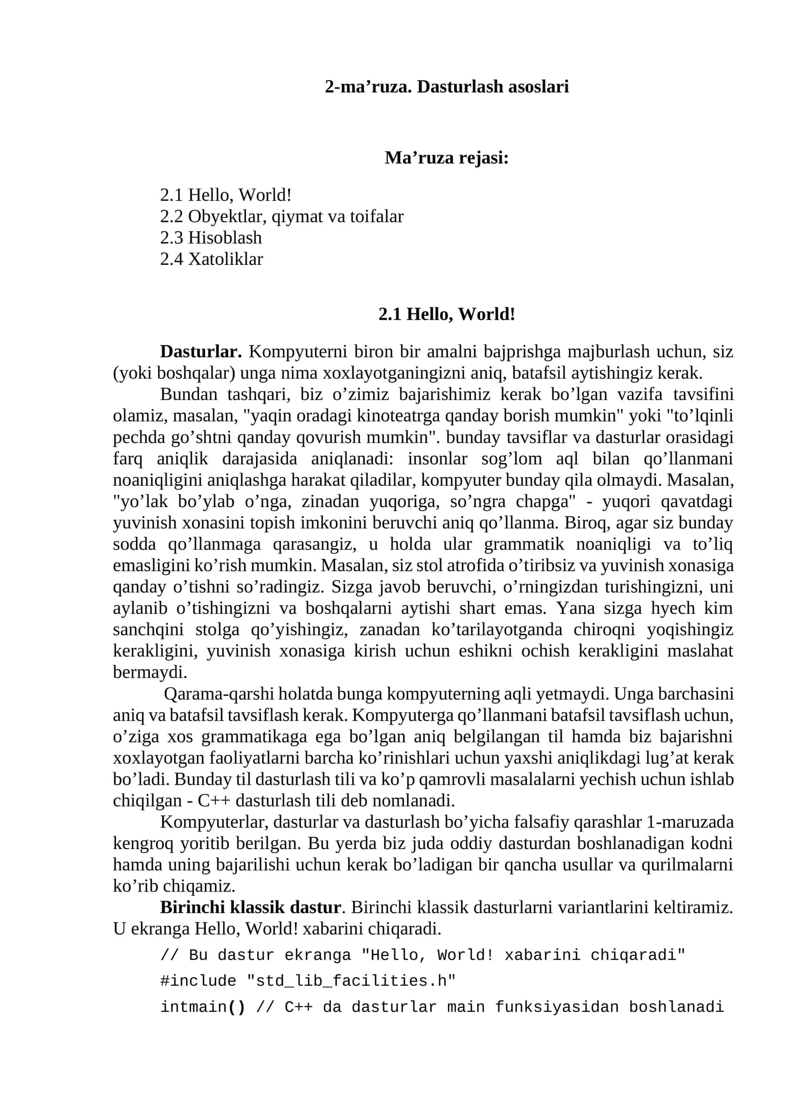 2-ma’ruza. Dasturlash asoslari 1