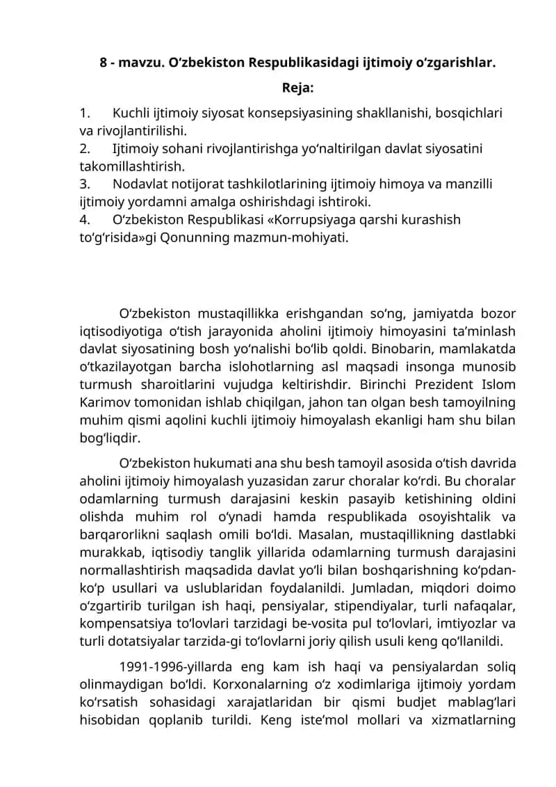 O‘zbekiston Respublikasidagi ijtimoiy o‘zgarishlar 1