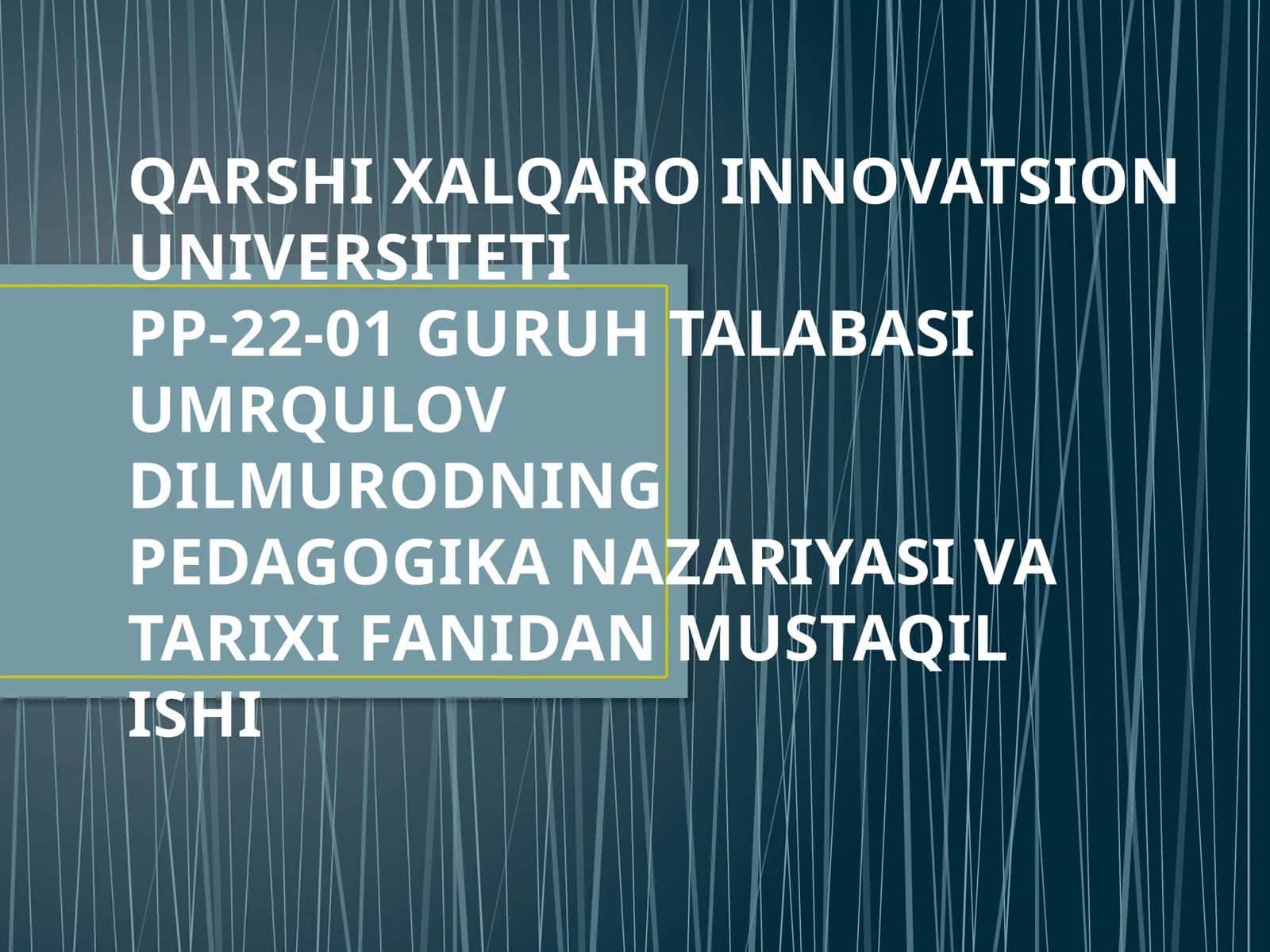 PEDAGOGIKA NAZARIYASI VA TARIXI FANI 1