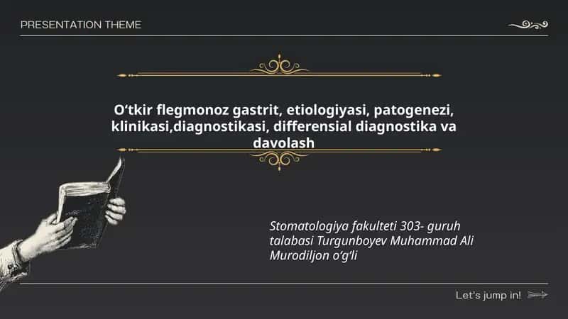 Oʻtkir flegmonoz gastrit, etiologiyasi, patogenezi, klinikasi,diagnostikasi, differensial diagnostika va davolash 1