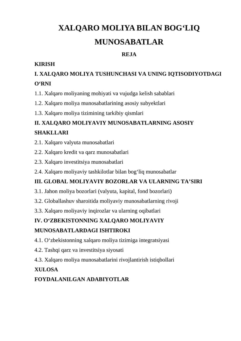 XALQARO MOLIYA BILAN BOG‘LIQ MUNOSABATLAR 1