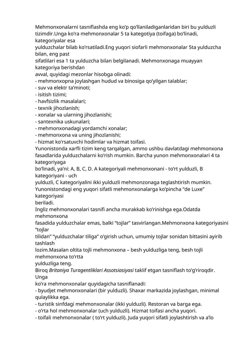 Mehmonxona tasniflash tizimi 1