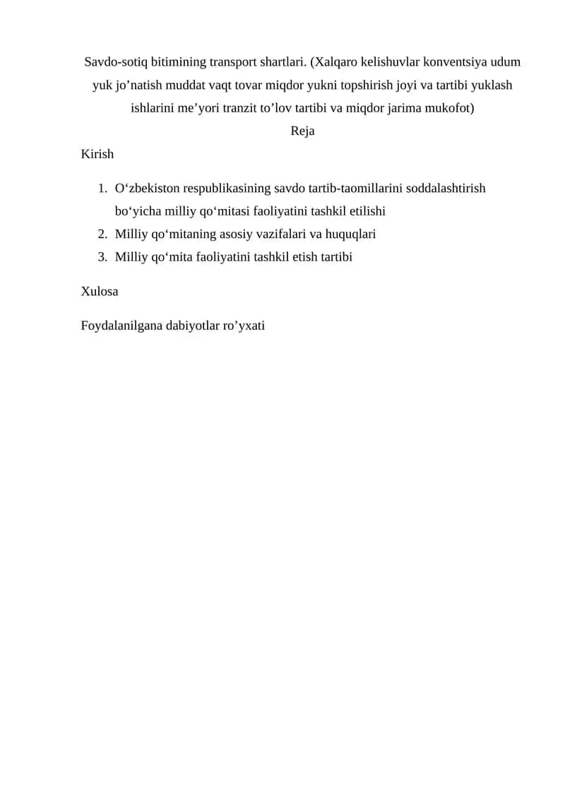Savdo-sotiq bitimining transport shartlari 1