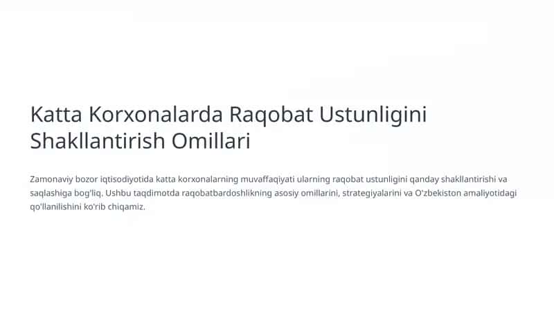 Raqobat va Raqobatbardoshlik Asoslari 1