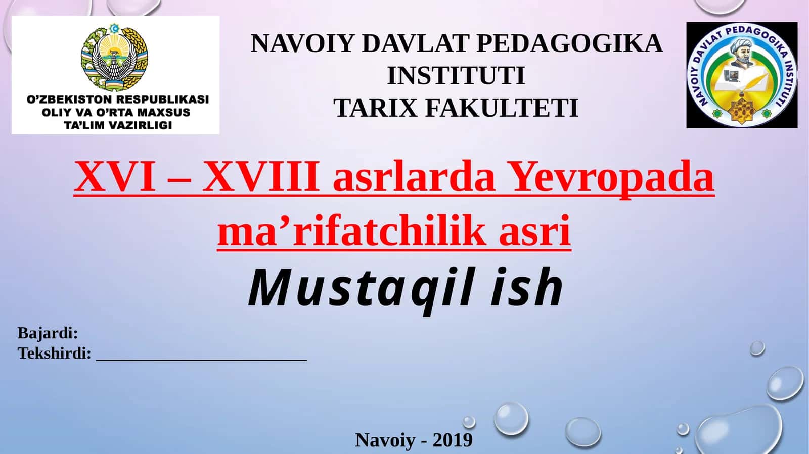 XVI – XVIII asrlarda Yevropa dama’rifatchilik asri 1