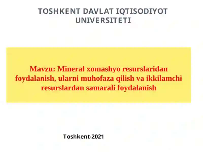 Mineral xomashyo resurslaridan foydalanish