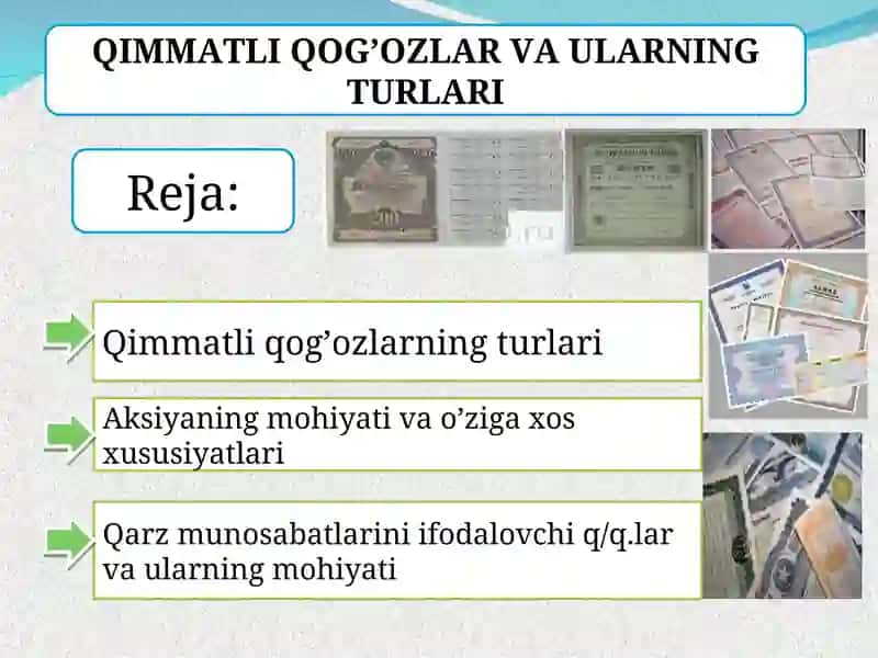 Qimmatli qog’ozlar va ularning turlari