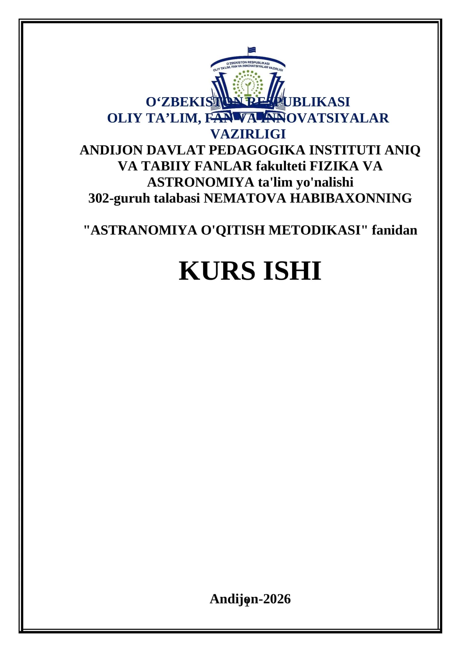 ASTRANOMIYA O'QITISH METODIKASI 1