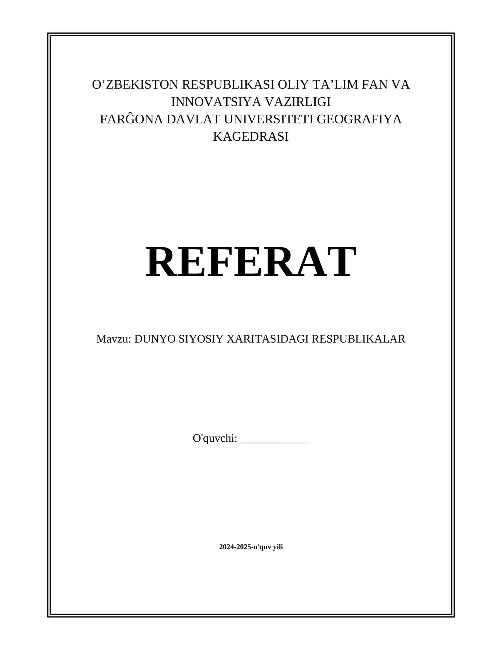 DUNYO SIYOSIY XARITASIDAGI RESPUBLIKALAR 1