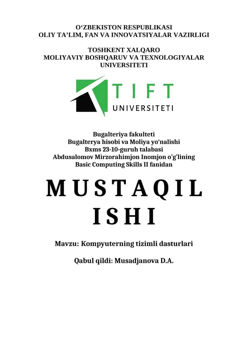 Kompyuterning tizimli dasturlari 1