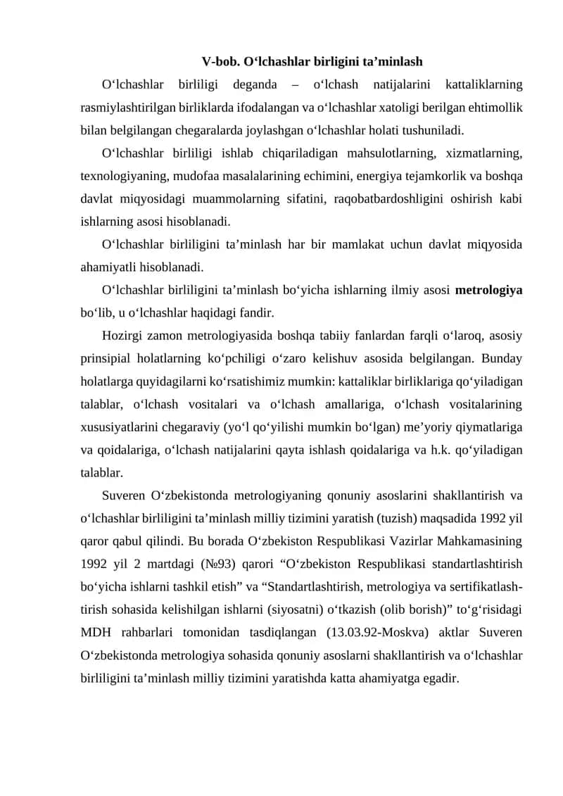 O‘lchashlar birligini ta’minlash 1