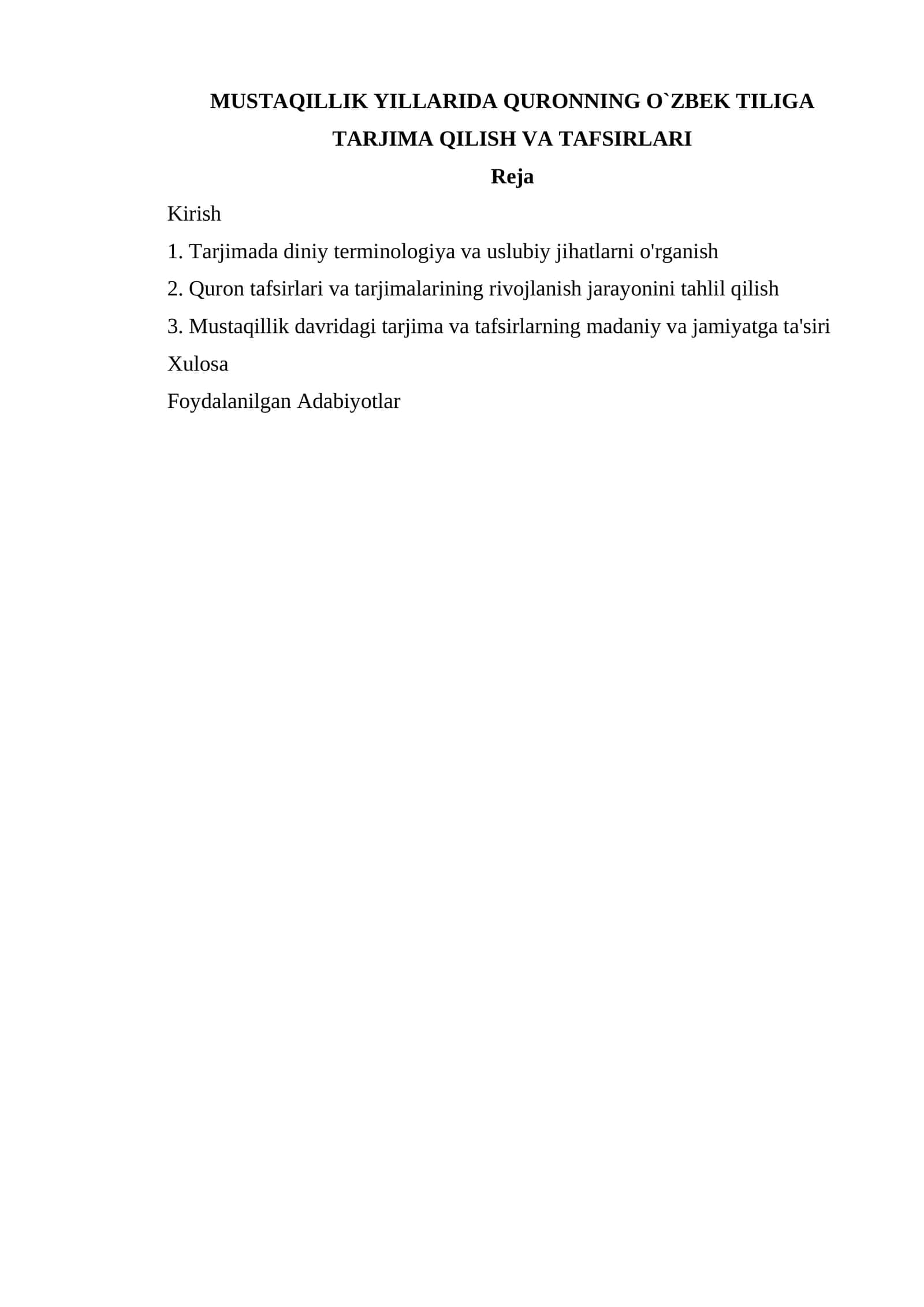 MUSTAQILLIK YILLARIDA QURONNING O`ZBEK TILIGA TARJIMA QILISH VA TAFSIRLARI 1