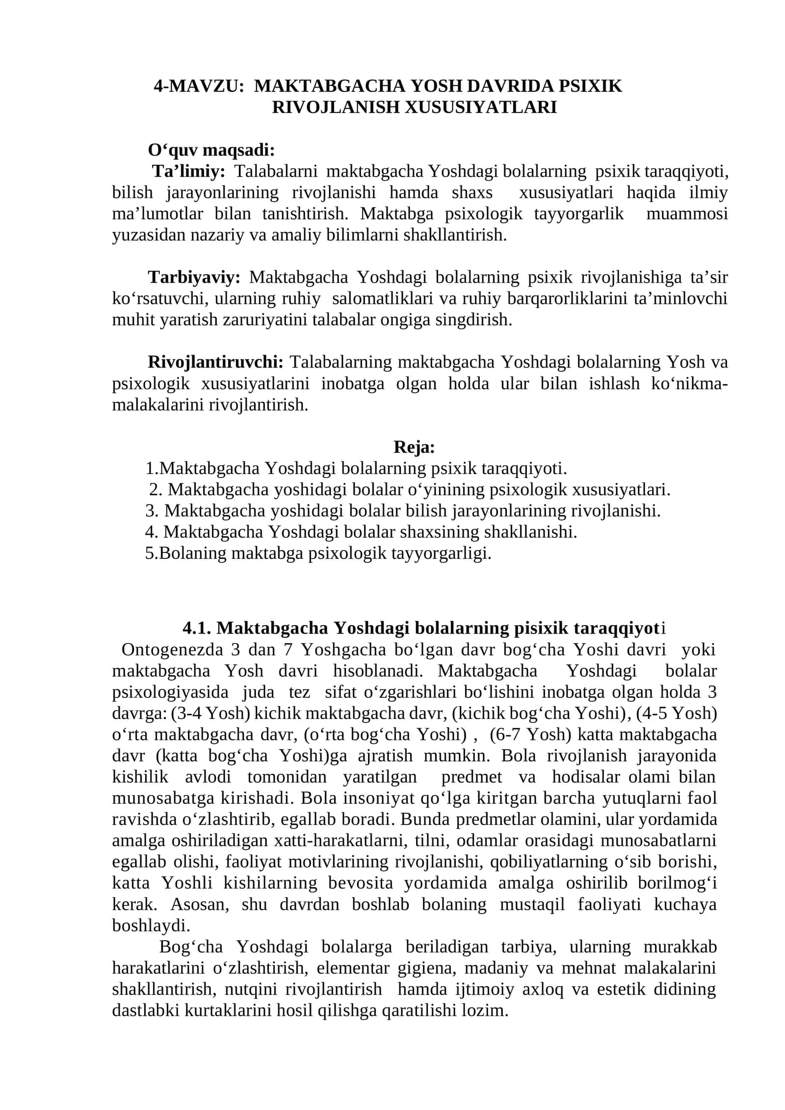 MAKTABGACHA YOSH DAVRIDA PSIXIK RIVOJLANISH XUSUSIYATLARI 1