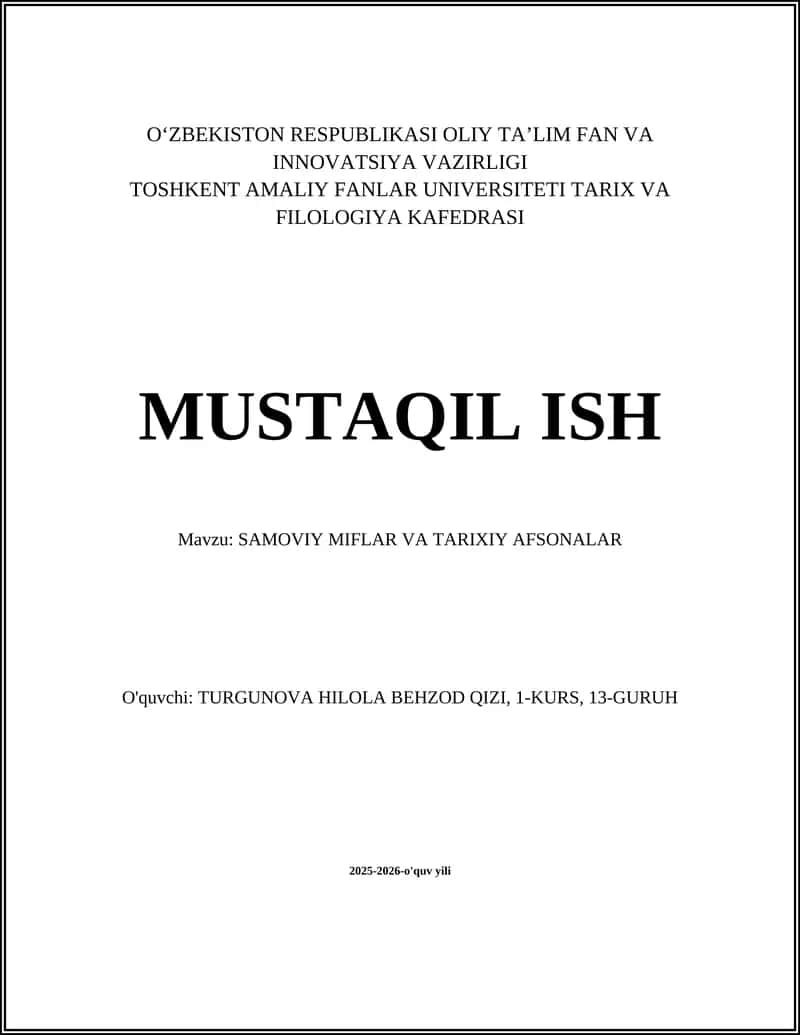 SAMOVIY MIFLAR VA TARIXIY AFSONALAR 1
