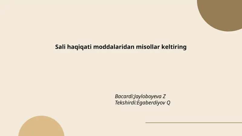 Sali haqiqati moddalaridan misollar 1