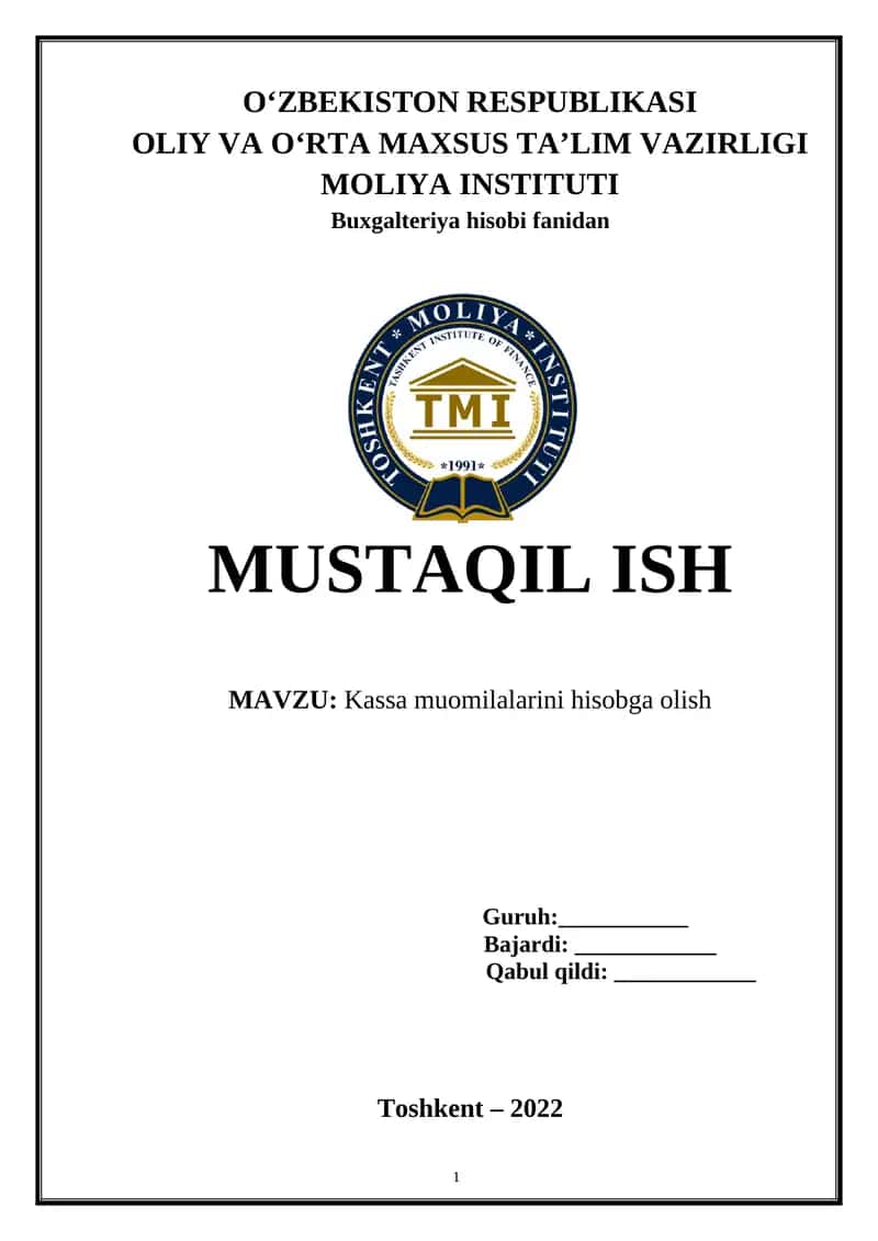 Kassa muomilalarini hisobga olish 1