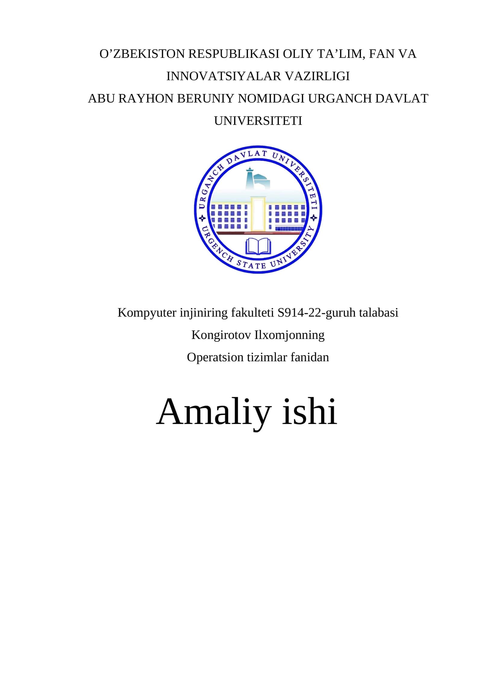 Operatsion tizimlar fanidan Amaliy ishi 1