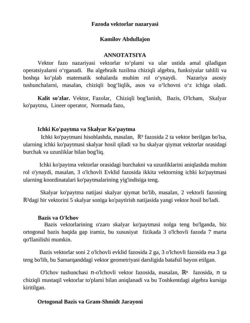 Fazoda vektorlar nazaryasi 1