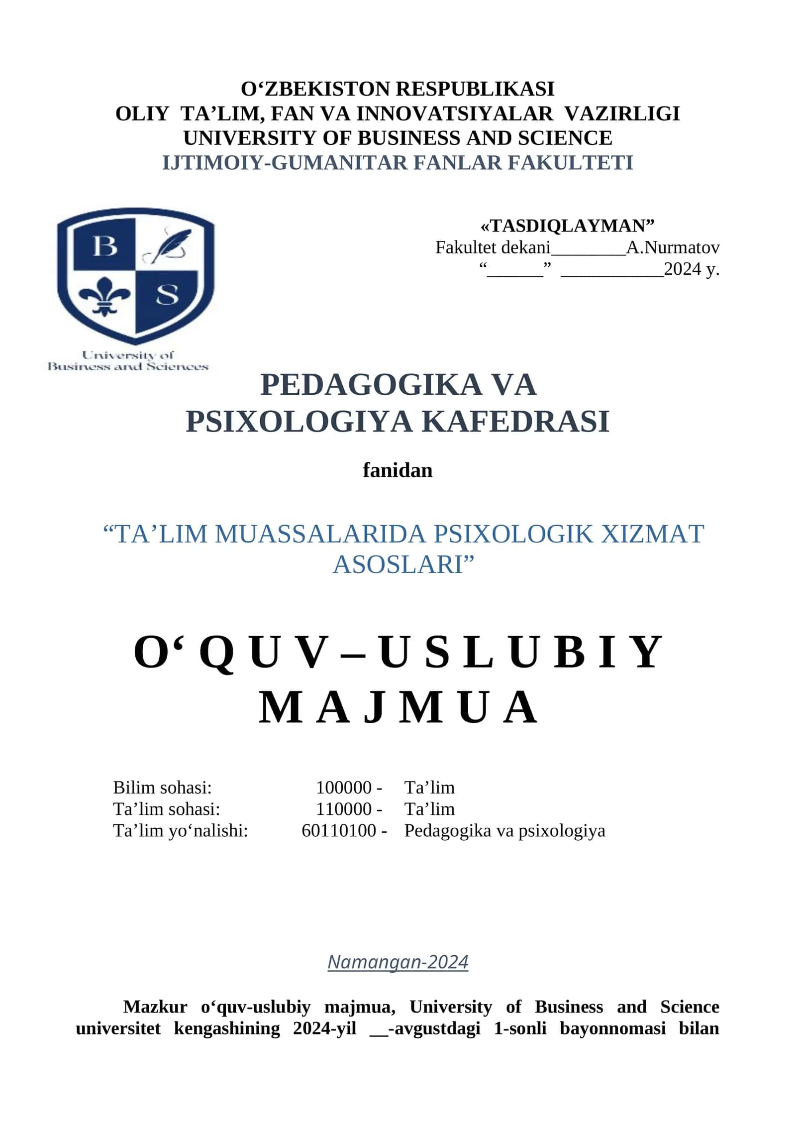 TA’LIM MUASSALARIDA PSIXOLOGIK XIZMAT ASOSLARI 1