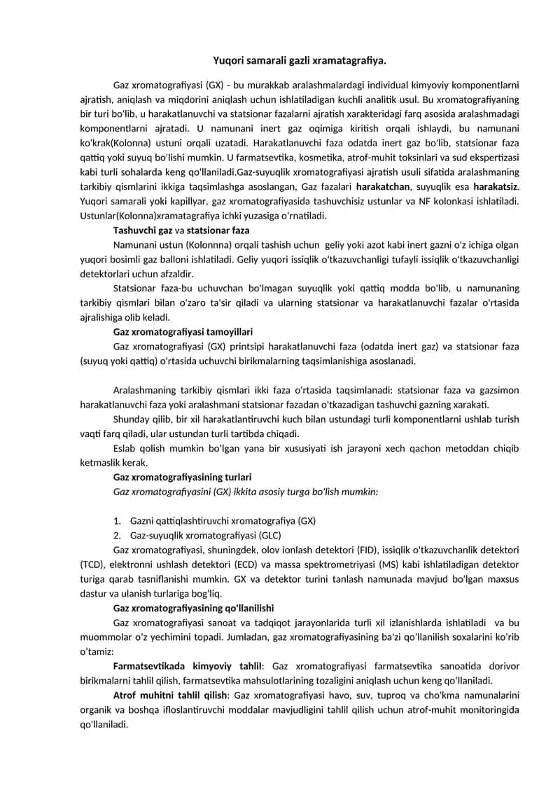 Gaz xromatografiyasi (GX) 1