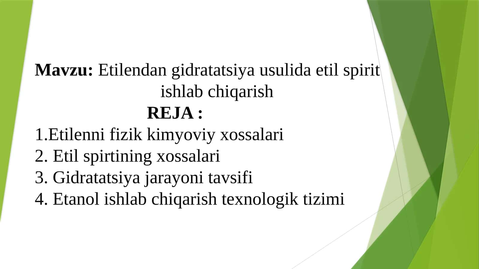Etilendan gidratatsiya usulida etil spirit ishlab chiqarish 1