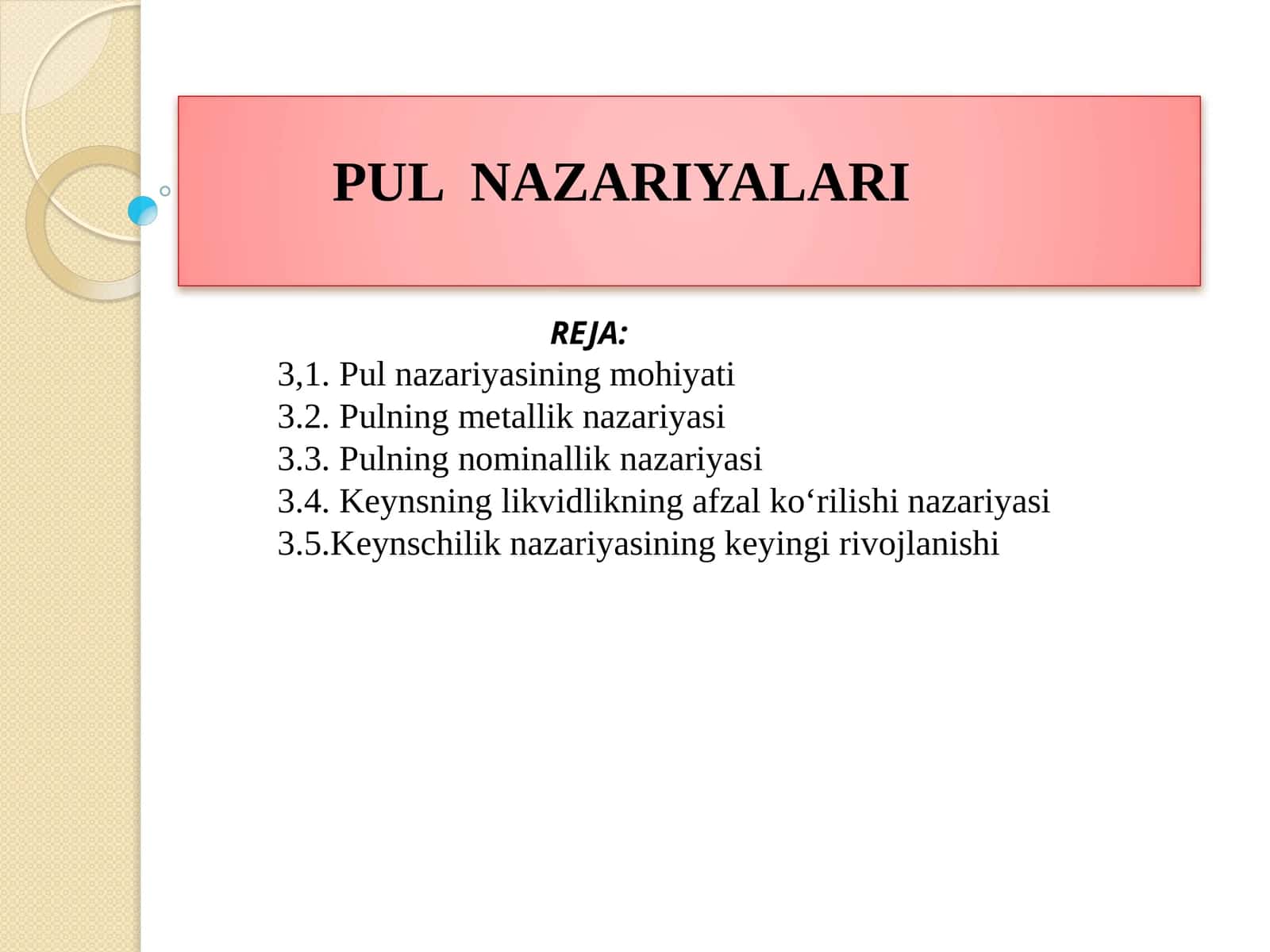 PUL NAZARIYALARI 1