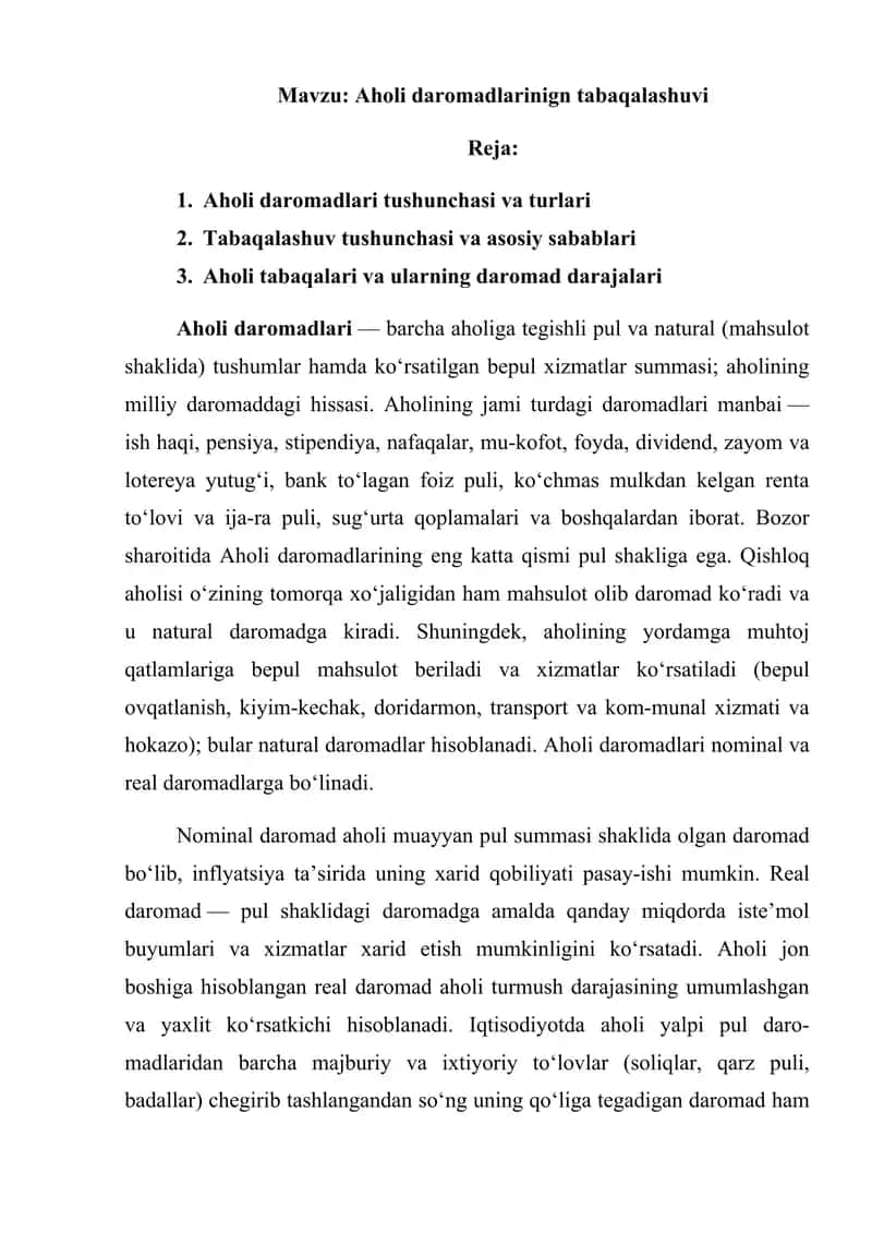 Aholi daromadlarinign tabaqalashuvi 1