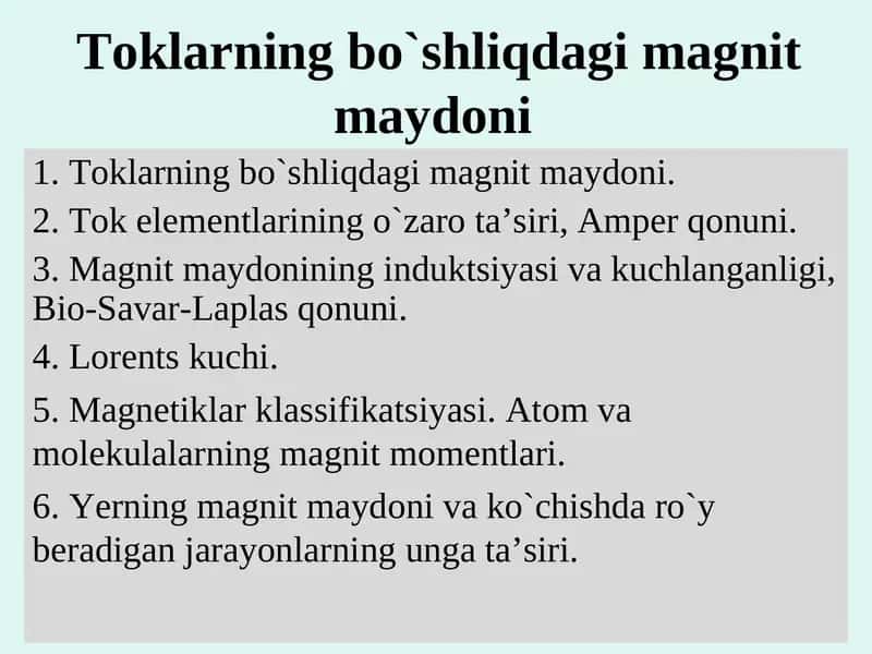 Toklarning bo`shliqdagi magnit maydoni 1
