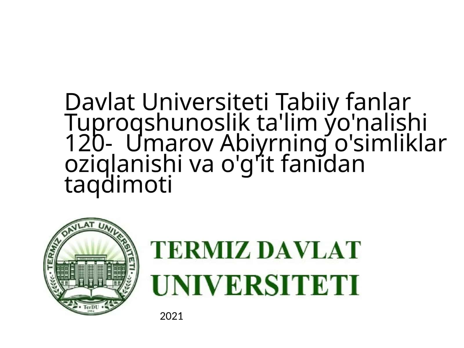 O'simliklar oziqlanishi va o'g'it fanidan taqdimoti 1