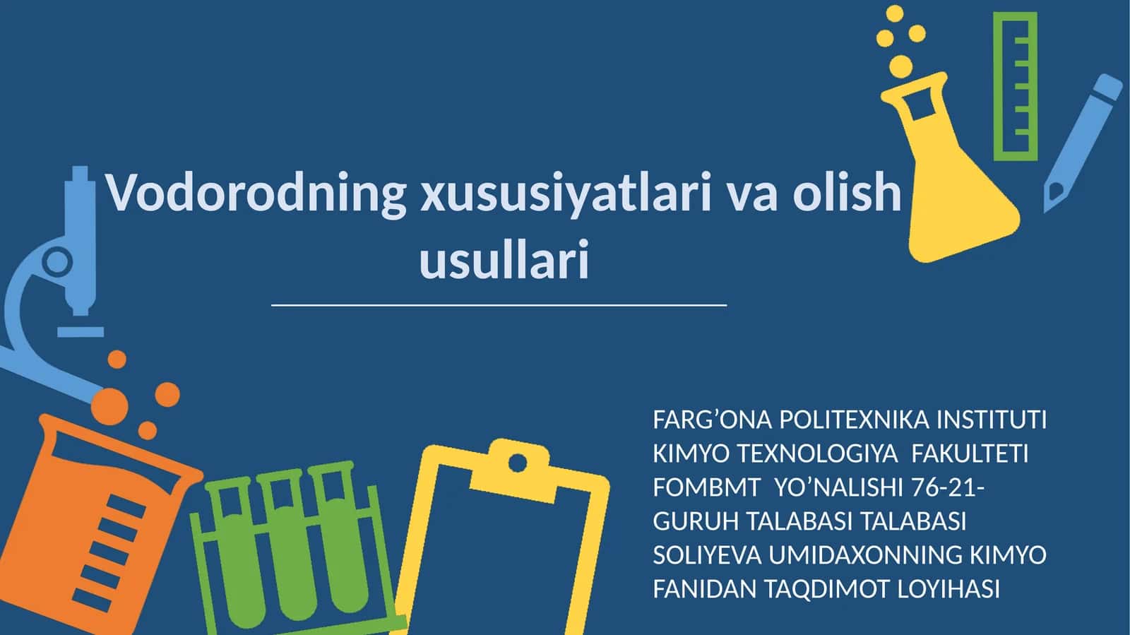 Vodorodning xususiyatlari va olish usullari 1
