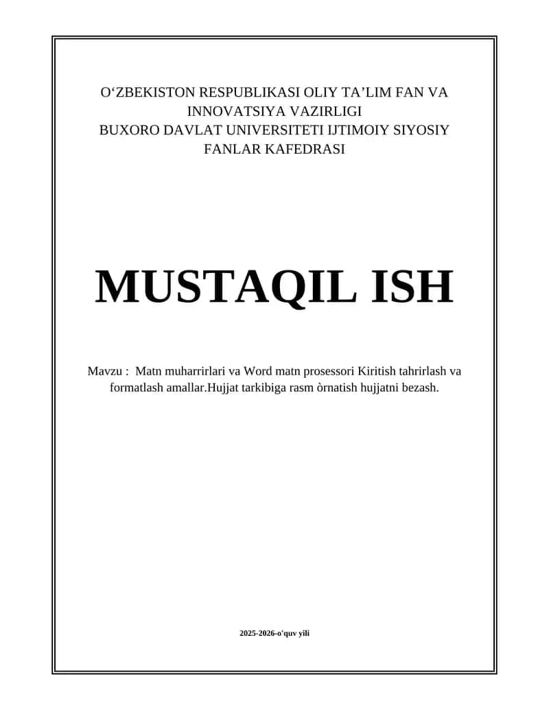 Matn muharrirlari va Word matn prosessori 1