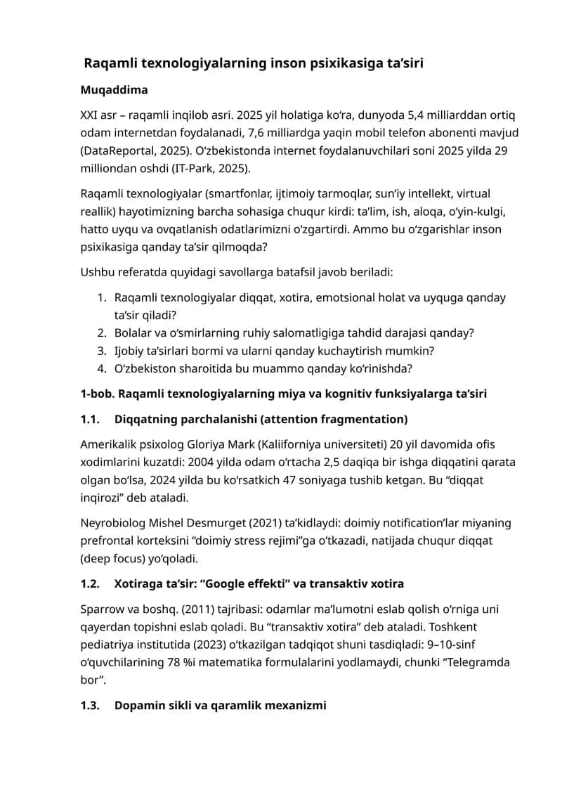 Raqamli texnologiyalarning inson psixikasiga ta’siri 1