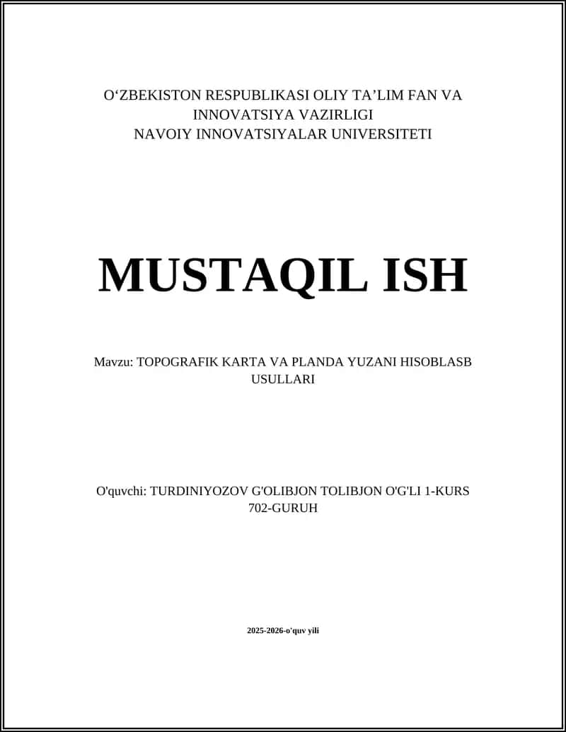 TOPOGRAFIK KARTA VA PLANDA YUZANI HISOBLASB USULLARI 1