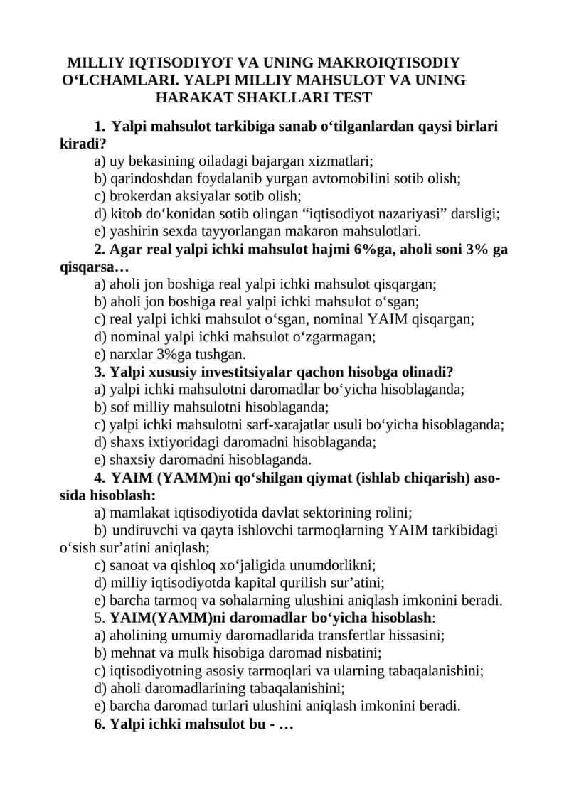 MILLIY IQTISODIYOT VA UNING MAKROIQTISODIY O‘LCHAMLARI 1