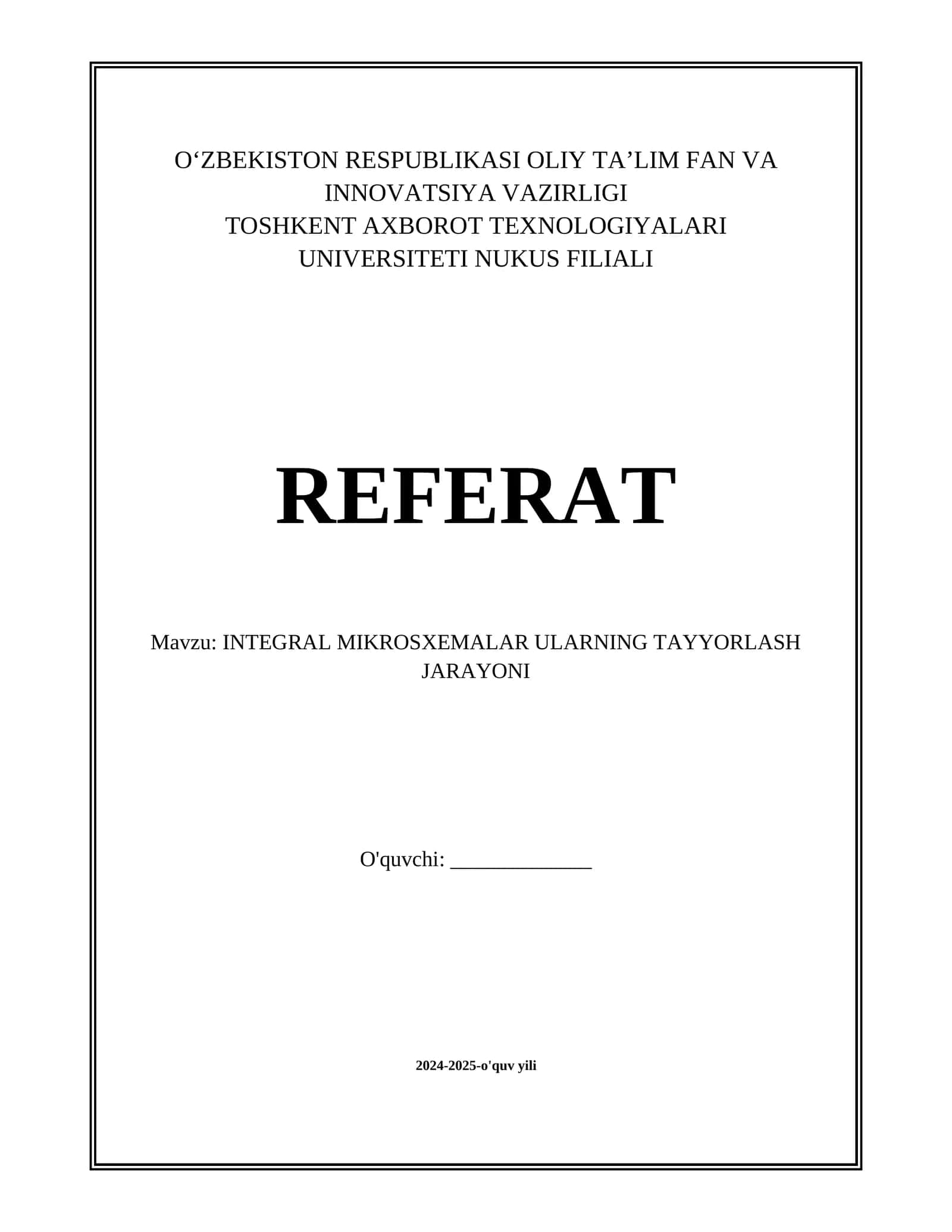 INTEGRAL MIKROSXEMALAR ULARNING TAYYORLASH JARAYONI 1
