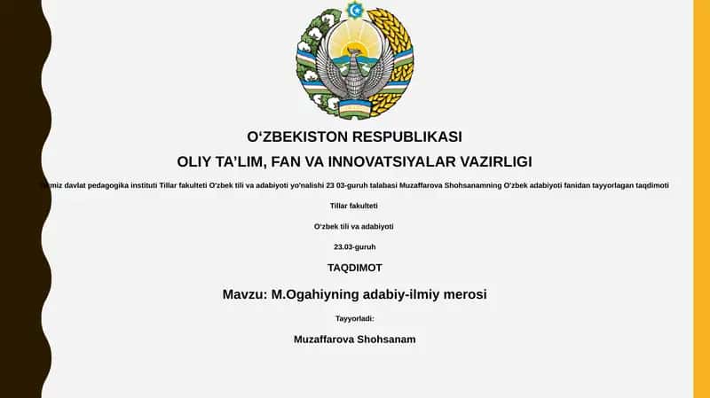 M.Ogahiyning adabiy-ilmiy merosi 1