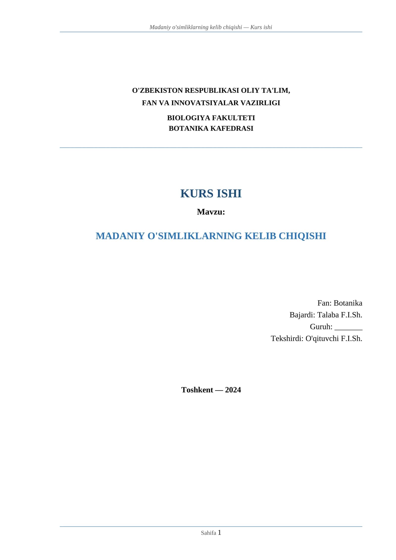 MADANIY O'SIMLIKLARNING KELIB CHIQISHI 1