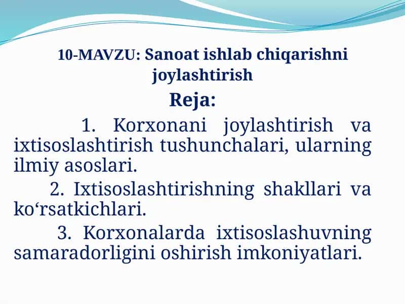 Sanoat ishlab chiqarishni joylashtirish 1
