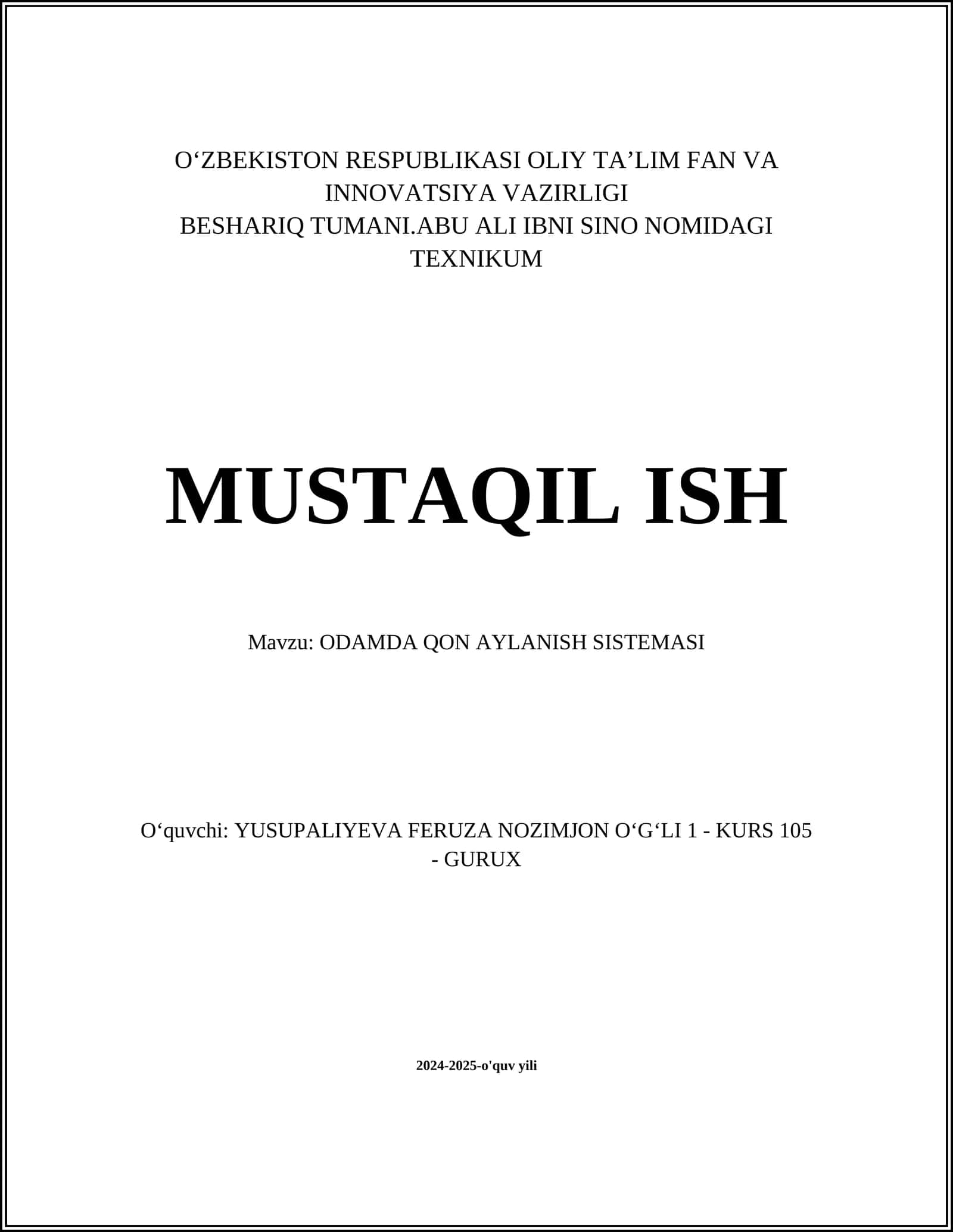 ODAMDA QON AYLANISH SISTEMASI 1