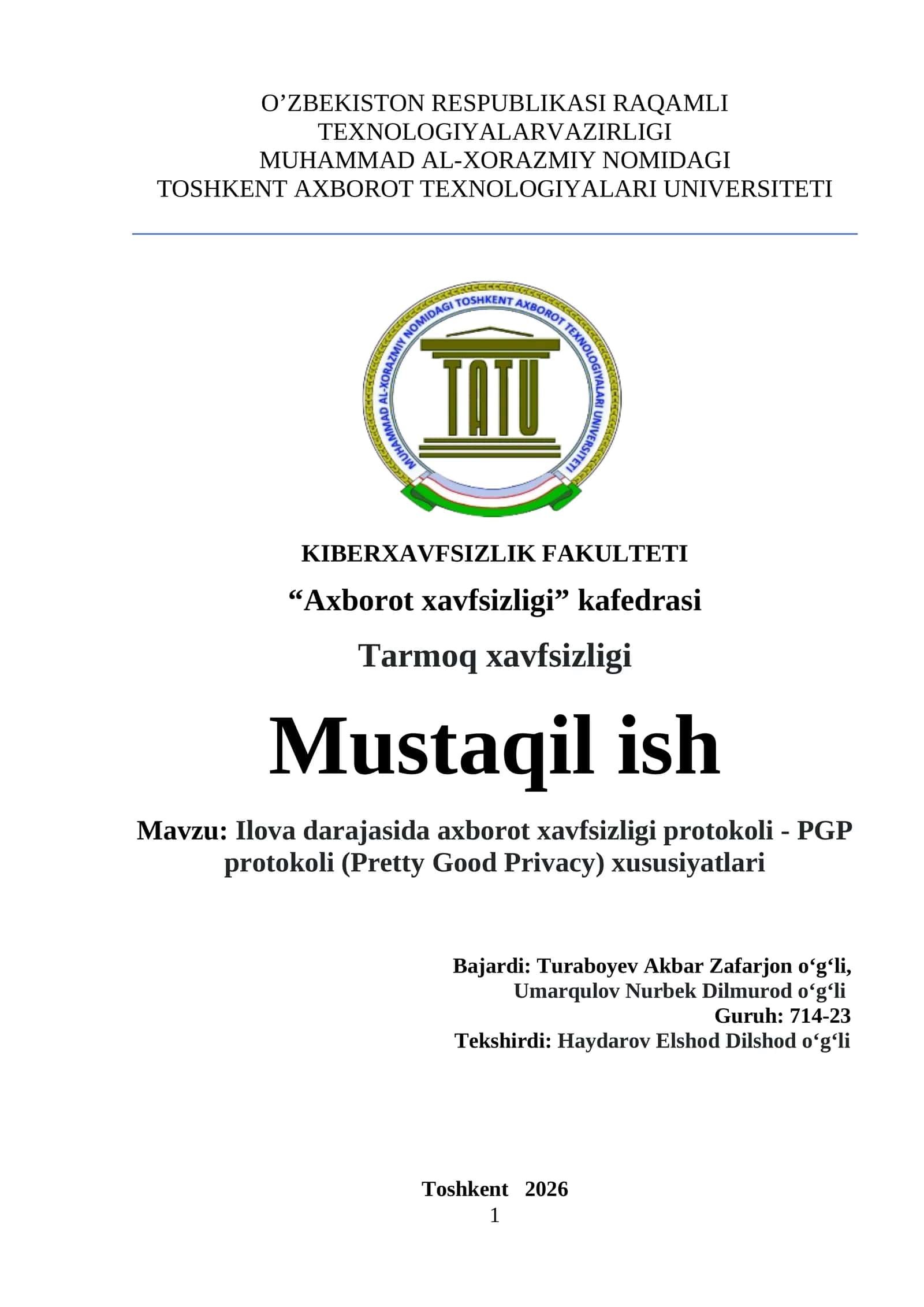 Ilova darajasida axborot xavfsizligi protokoli - PGP protokoli (Pretty Good Privacy) xususiyatlari 1