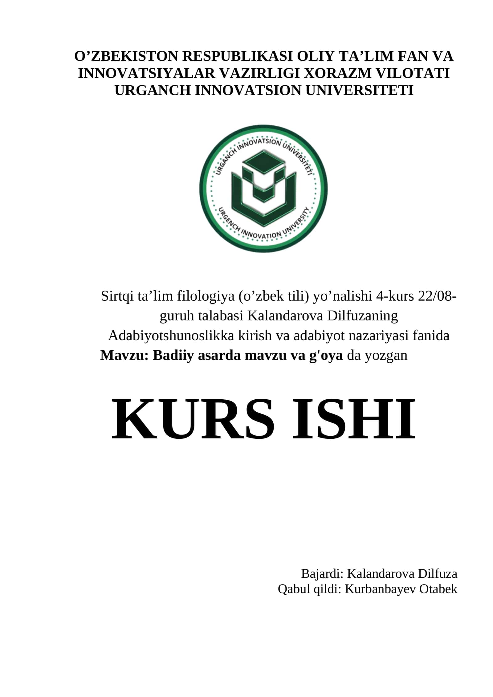 Badiiy asarda mavzu va g'oya da yozgan 1