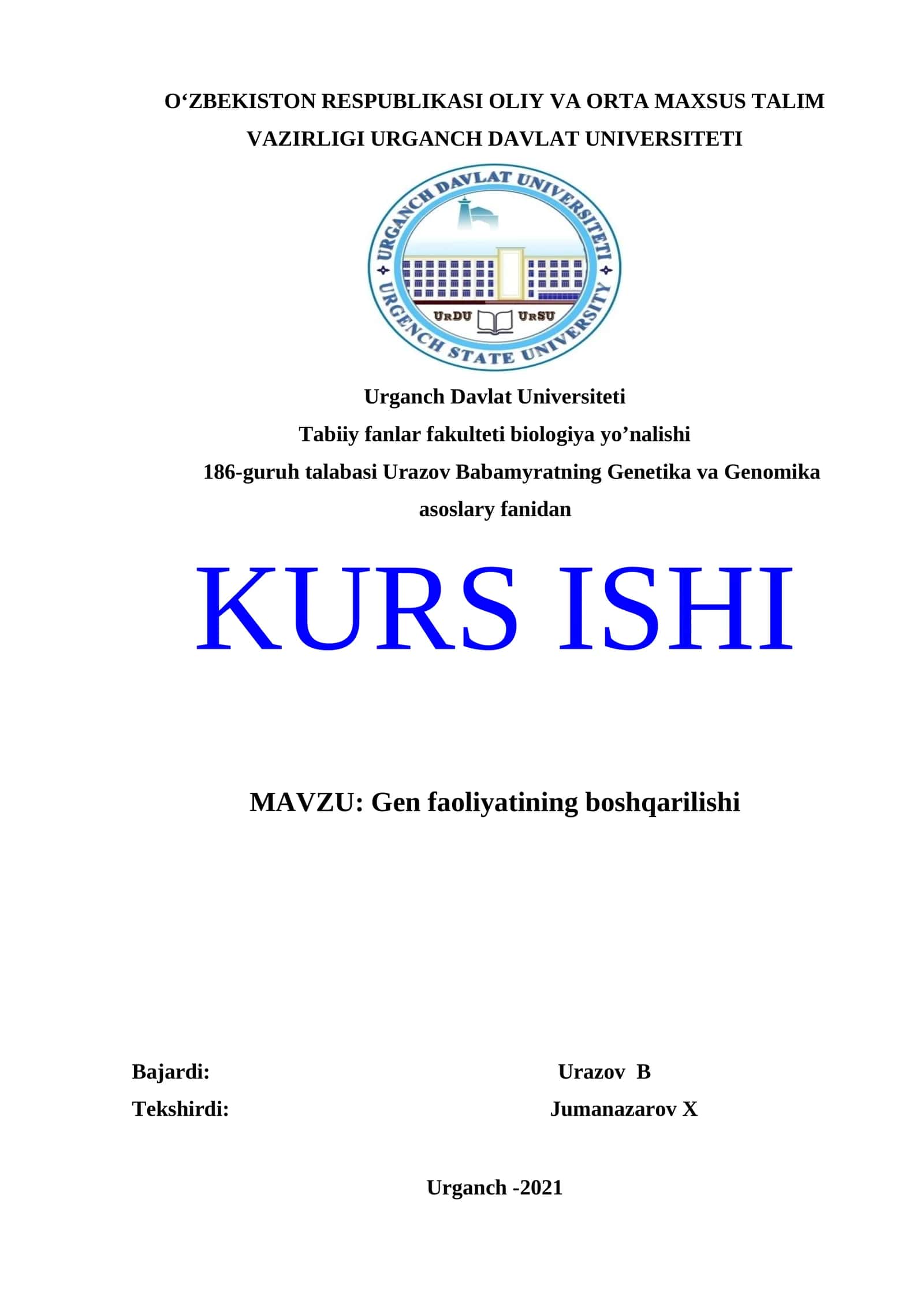 Gen faoliyatining boshqarilishi 1