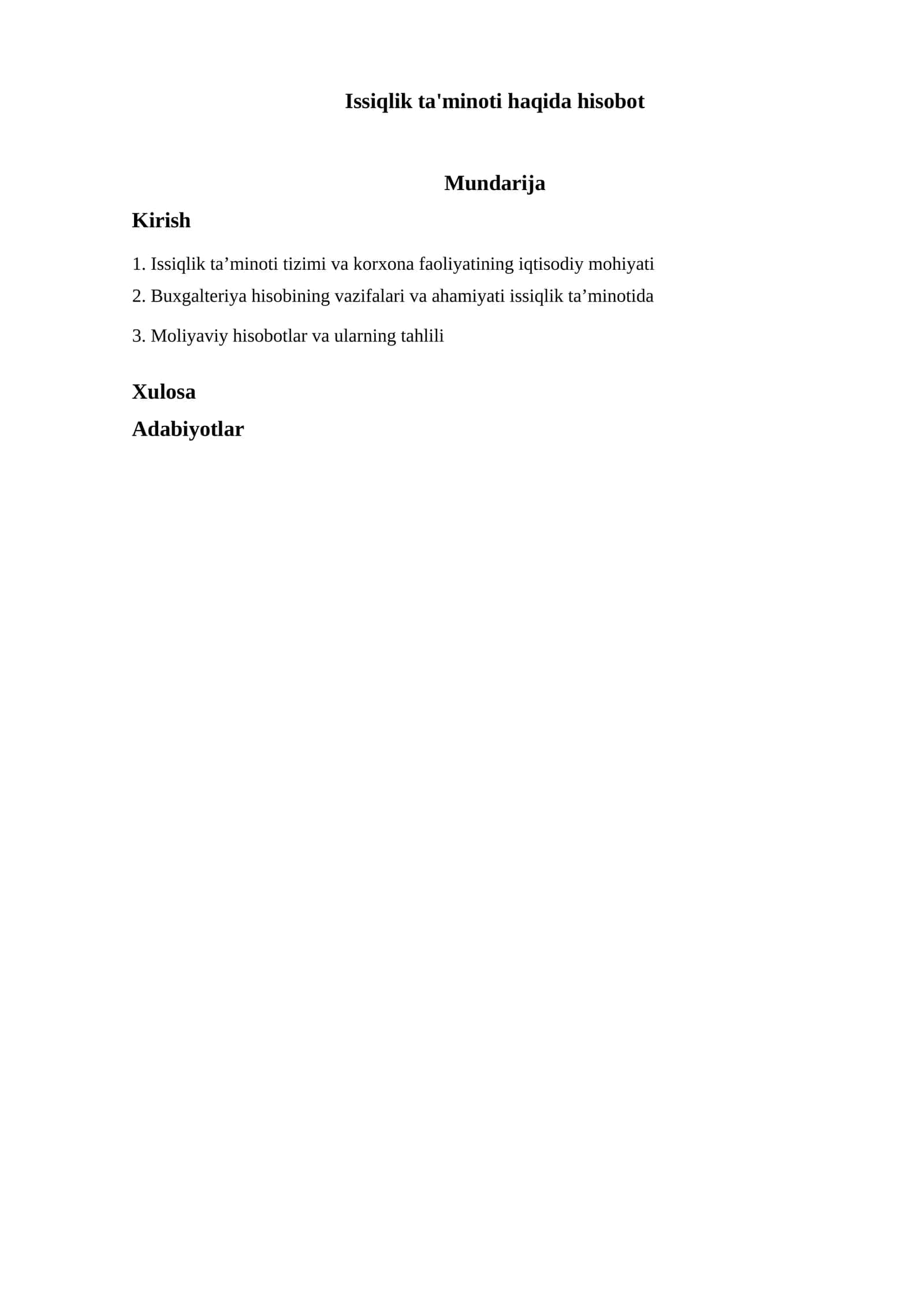 Issiqlik ta'minoti haqida hisobot 1