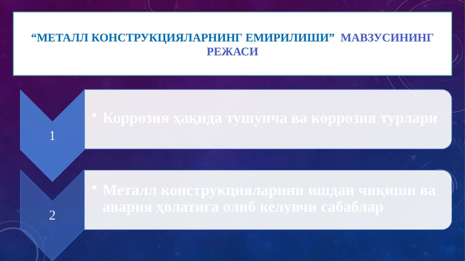 Металл конструкцияларнинг емирилиши 1