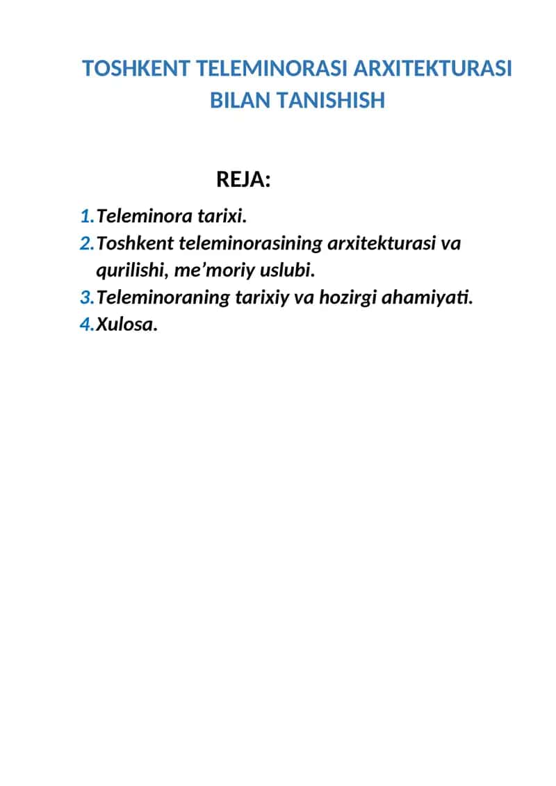 TOSHKENT TELEMINORASI ARXITEKTURASI BILAN TANISHISH 1