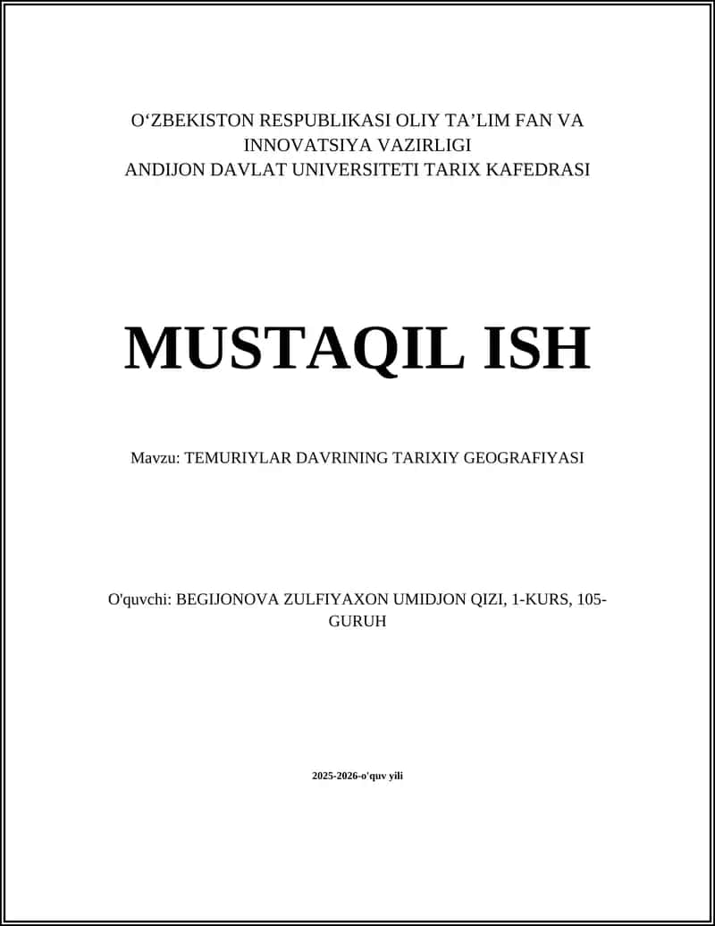 TEMURIYLAR DAVRINING TARIXIY GEOGRAFIYASI 1