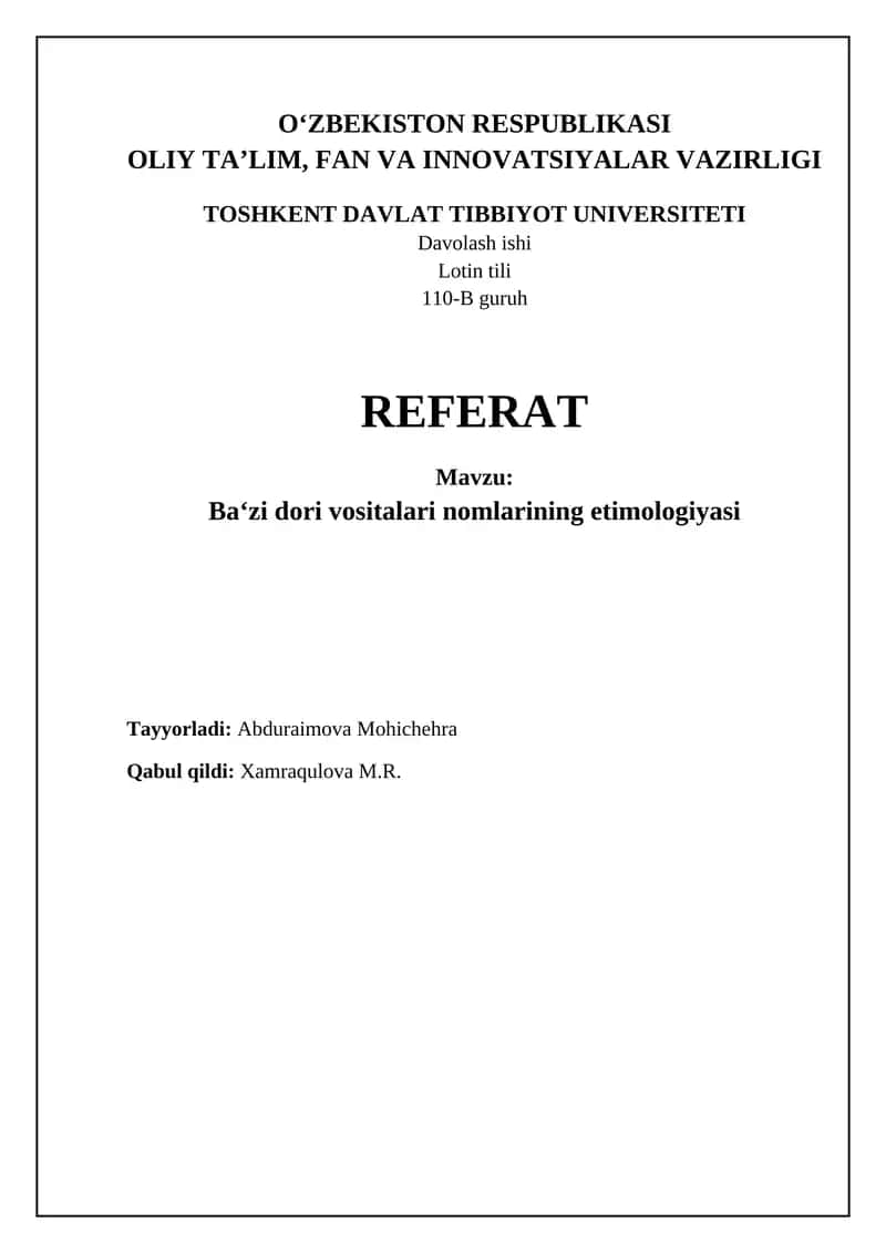 Dori Nomlari Nomlash va Evolyutsiyasi 1